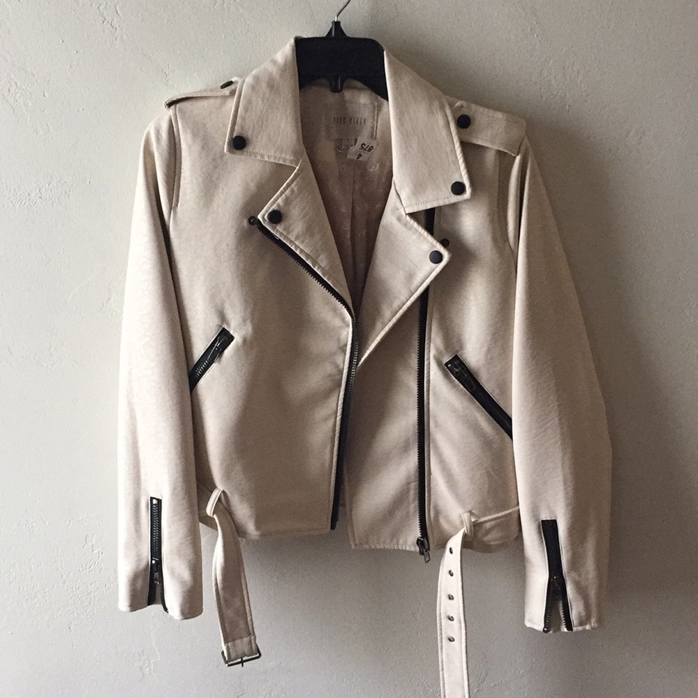 Moon River Faux White Leather Jacket